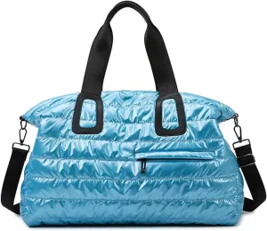 Duvet Gym Bag for Women,Sports Travel Duffel Bag, Weekender Overnight Bag with Wet Pocket and Shoes Compartment for Women, Travel,Workout,Gym, Yoga 264 (Blue)