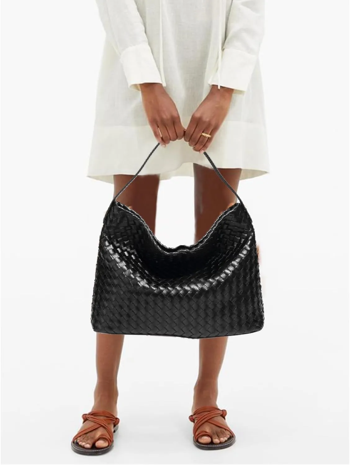 Dyalsa Woven Tote Bag for Women - Vegan Leather Large Messenger Retro Handmade Travel Shoulder Bag
