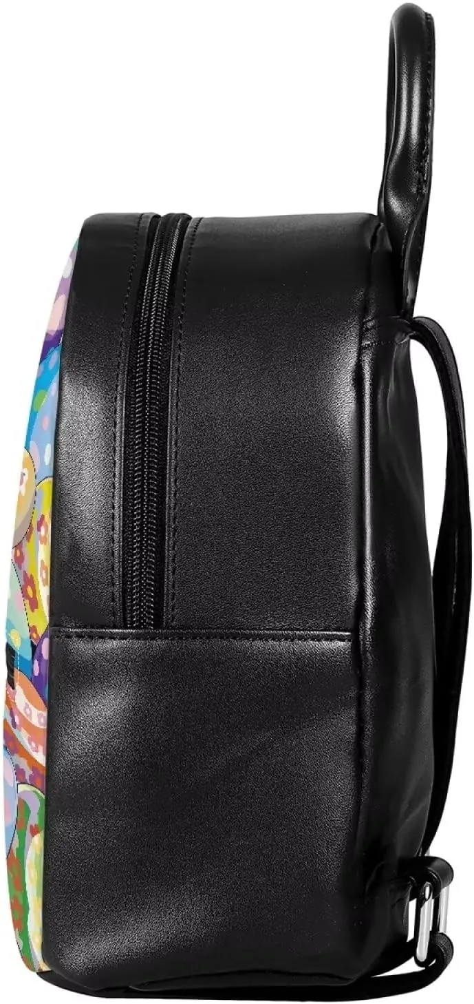 Easter Eggs Rabbit Small Backpack for Girls Kawaii Bookbag PU Leather Mini Backpack Purse for Women Travel Shoulder Bag Handbag Casual Rucksack