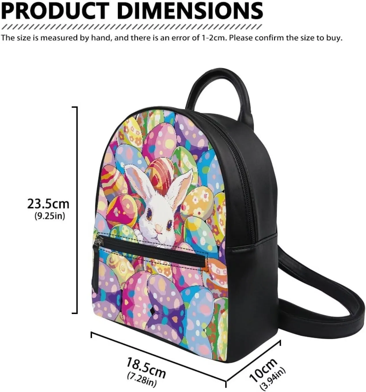 Easter Eggs Rabbit Small Backpack for Girls Kawaii Bookbag PU Leather Mini Backpack Purse for Women Travel Shoulder Bag Handbag Casual Rucksack