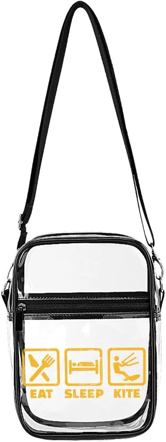 Eat Sleep Kite Repeat Cute Crossbody Purses Unisex Transparent Shoulder Bag Adjustable Strap Handbag