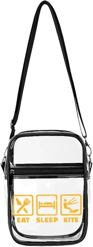 Eat Sleep Kite Repeat Cute Crossbody Purses Unisex Transparent Shoulder Bag Adjustable Strap Handbag