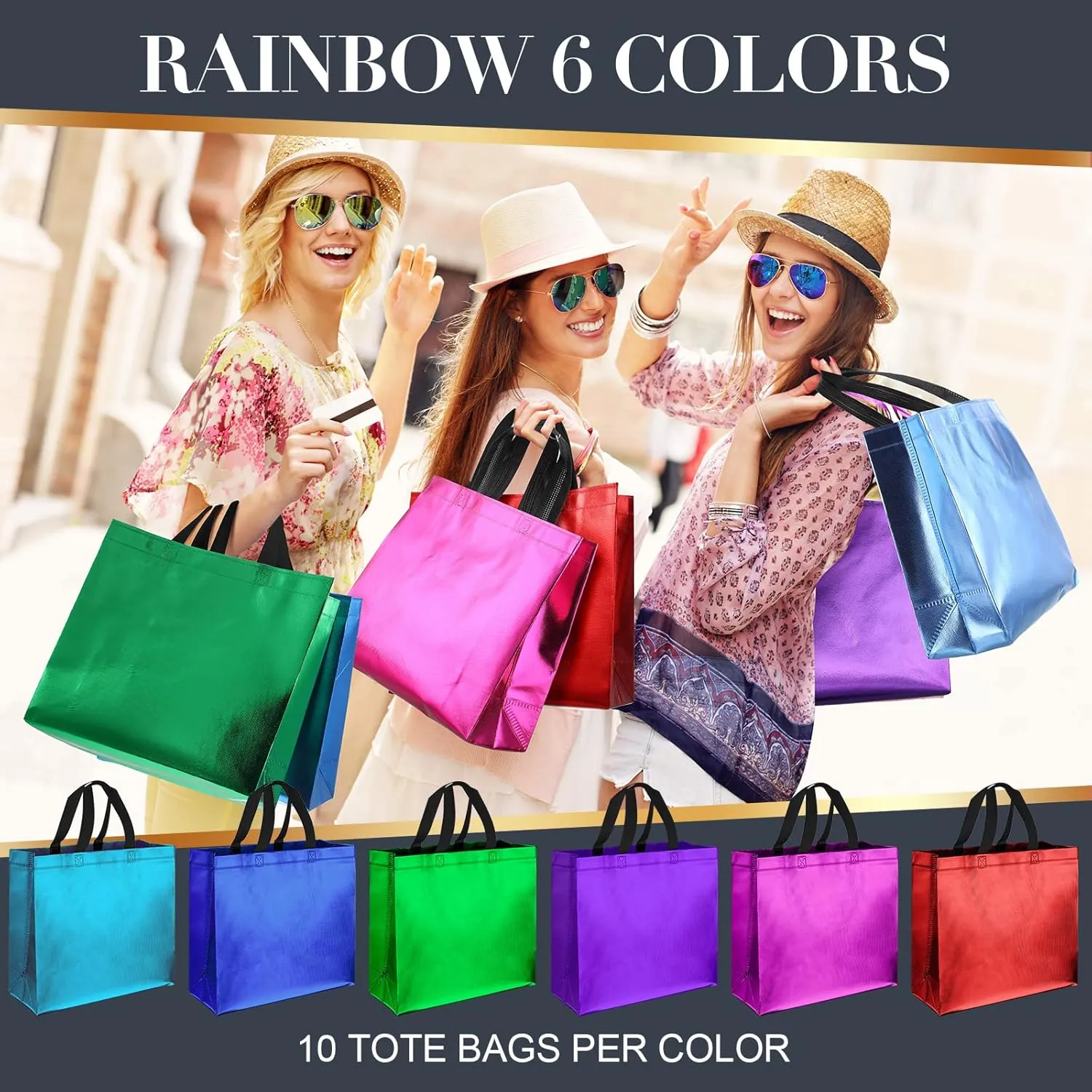 Eccliy 60 Pcs Reusable Gift Tote Bags Grocery Shopping Bag with Handles Thank You Gift Bags for Bridesmaid Wedding(Multicolored)