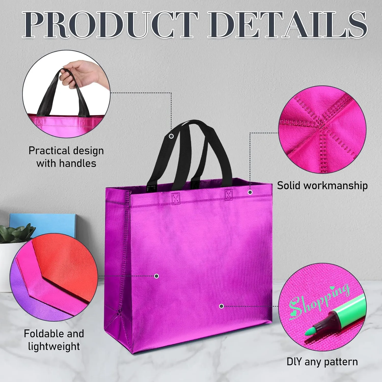 Eccliy 60 Pcs Reusable Gift Tote Bags Grocery Shopping Bag with Handles Thank You Gift Bags for Bridesmaid Wedding(Multicolored)