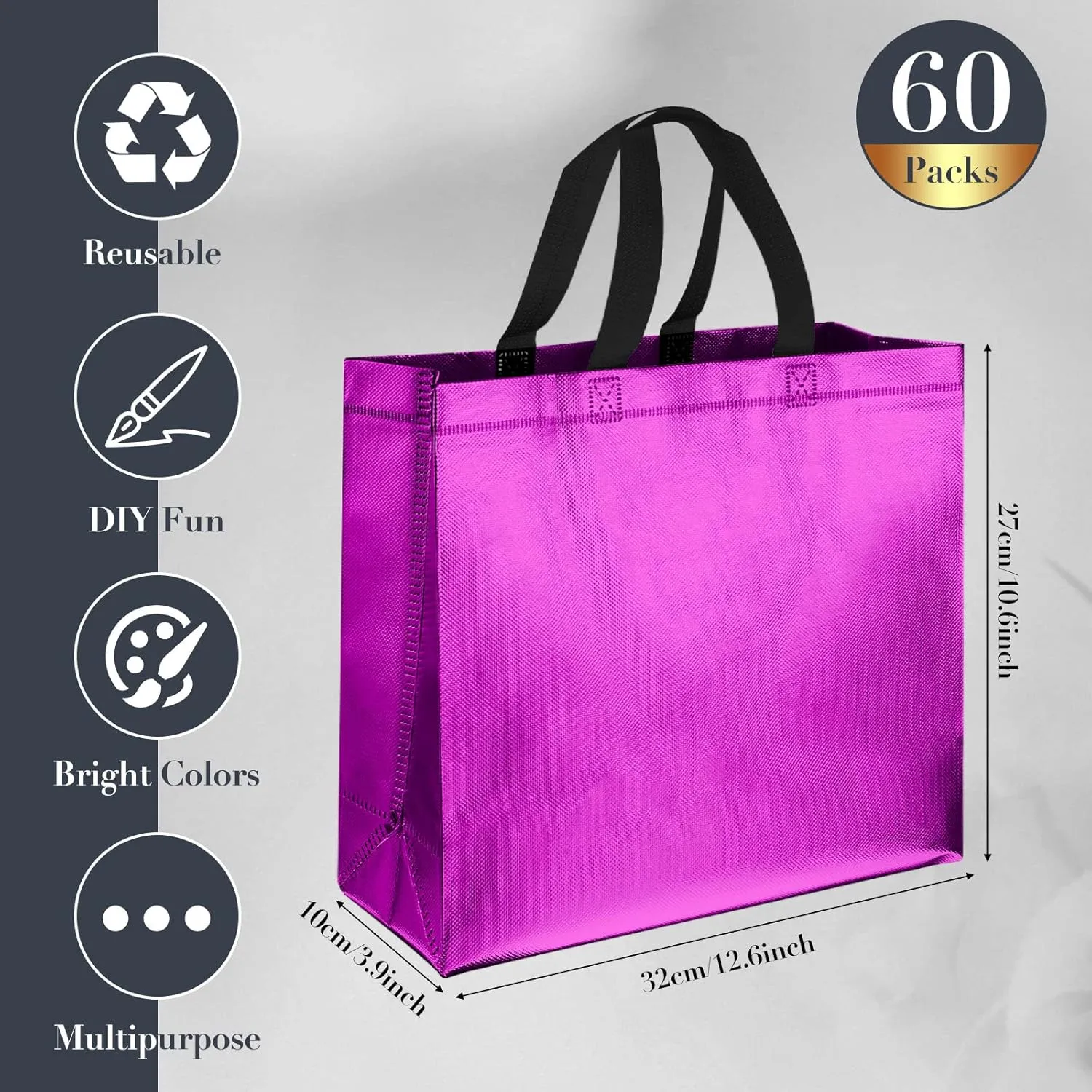 Eccliy 60 Pcs Reusable Gift Tote Bags Grocery Shopping Bag with Handles Thank You Gift Bags for Bridesmaid Wedding(Multicolored)
