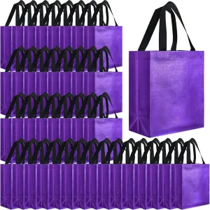 Eccliy 80 Pieces Gift Bags Set Glossy Reusable Tote with Handles Grocery Bags Bulk for Wedding, Bachelorette Party, Christmas(Medium,Purple with Black Handles)