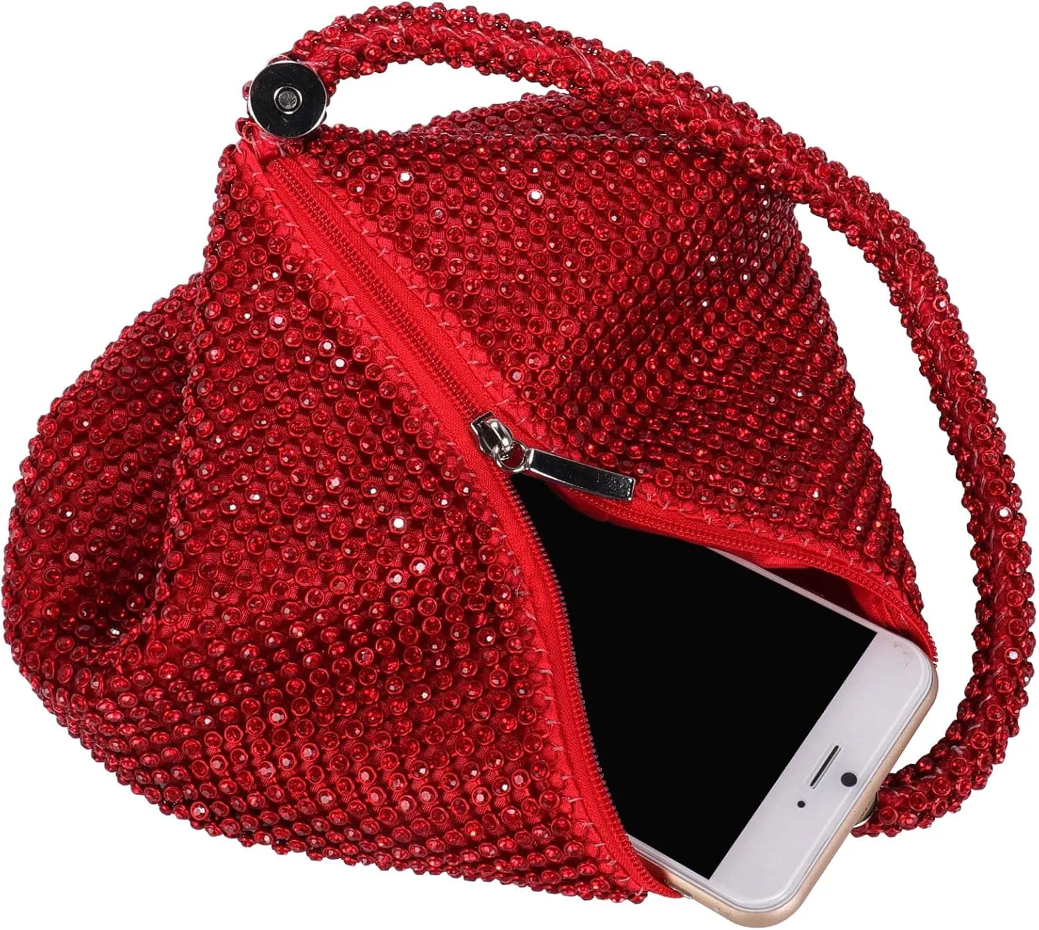 ele ELEOPTION Women Red Evening Bag Women's Clutch Purse Bag Triangle Full Rhinestones Bags Party Cocktail Wedding for 6.0inch Android IOS Phones