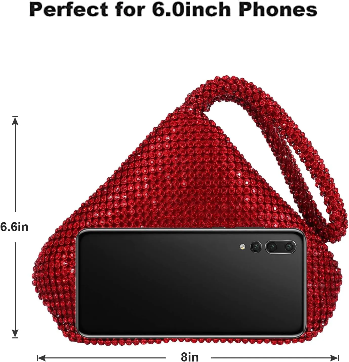 ele ELEOPTION Women Red Evening Bag Women's Clutch Purse Bag Triangle Full Rhinestones Bags Party Cocktail Wedding for 6.0inch Android IOS Phones