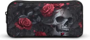 Ember Rose Death Skull Head Cute Pencil Case Box Fashion Pen Organizer Coin Pouch Makeup Bag with Zippered Office