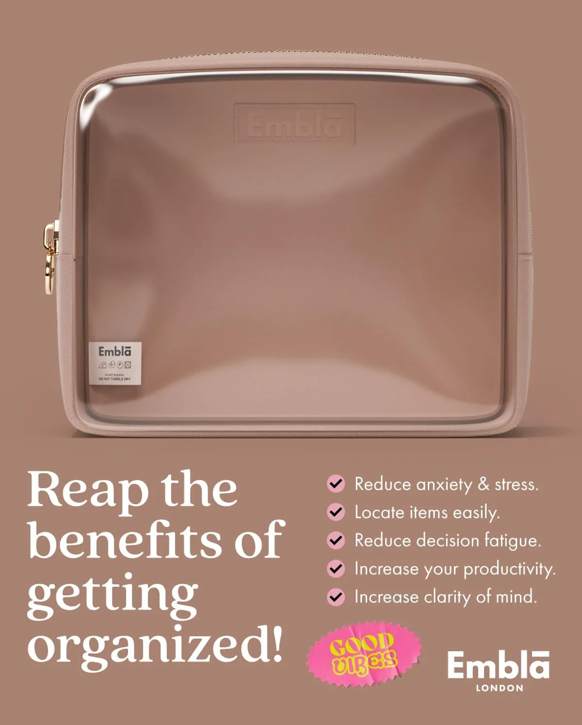 Embla Clear Cosmetic Bag Makeup Case, Clear Zipper Make Up Pouch and Toiletry Travel Tote, Cute Skincare Pouches for Women Girls, Preppy Purse Cosmetic Organizer, Large Makeup Bags, Mocha Mousse