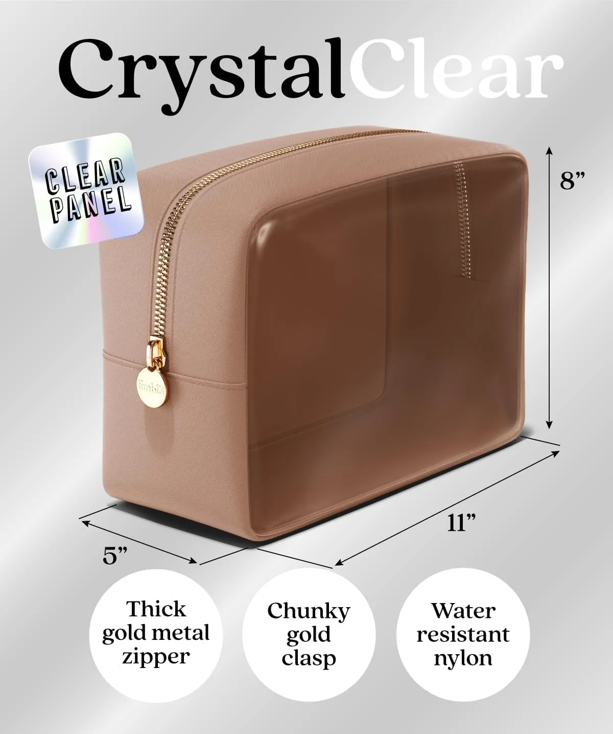 Embla Clear Cosmetic Bag Makeup Case, Clear Zipper Make Up Pouch and Toiletry Travel Tote, Cute Skincare Pouches for Women Girls, Preppy Purse Cosmetic Organizer, Large Makeup Bags, Mocha Mousse