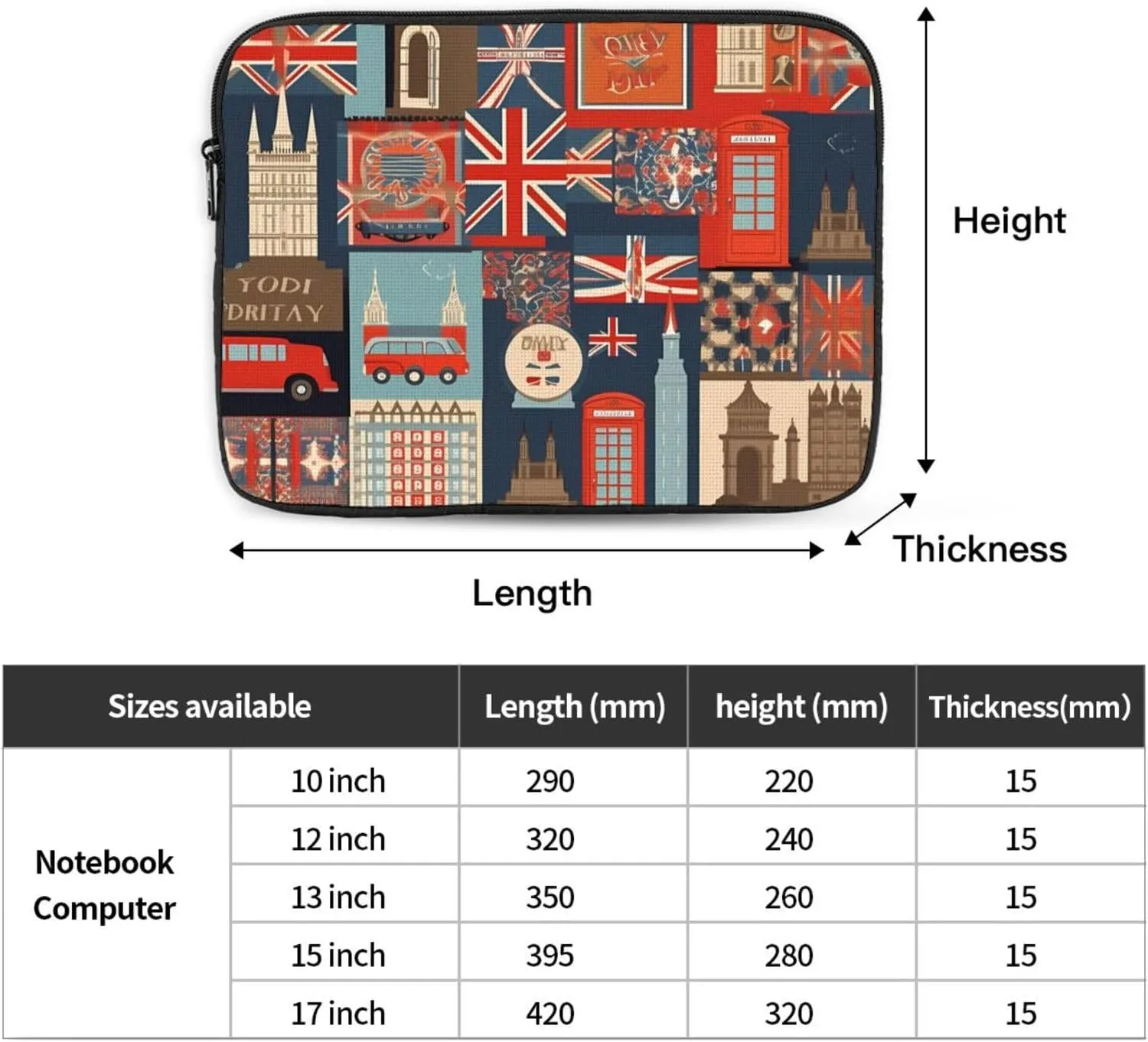 England Symbols Laptop Case 15 inch, Shockproof Protective Computer Sleeve Cover Water Resistant Laptop Bag Carrying Tablet Cover Briefcase Handbags Gifts for Men Women