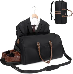 Eslcorri Convertible Travel Garment Duffle Bags for Men Women Carry on Suit Bag Backpack Foldie Overnight Bag Dress Bag for Business Trip & Sport, 4 in 1 Weekend Gym Bag with Shoe Compartment-Black