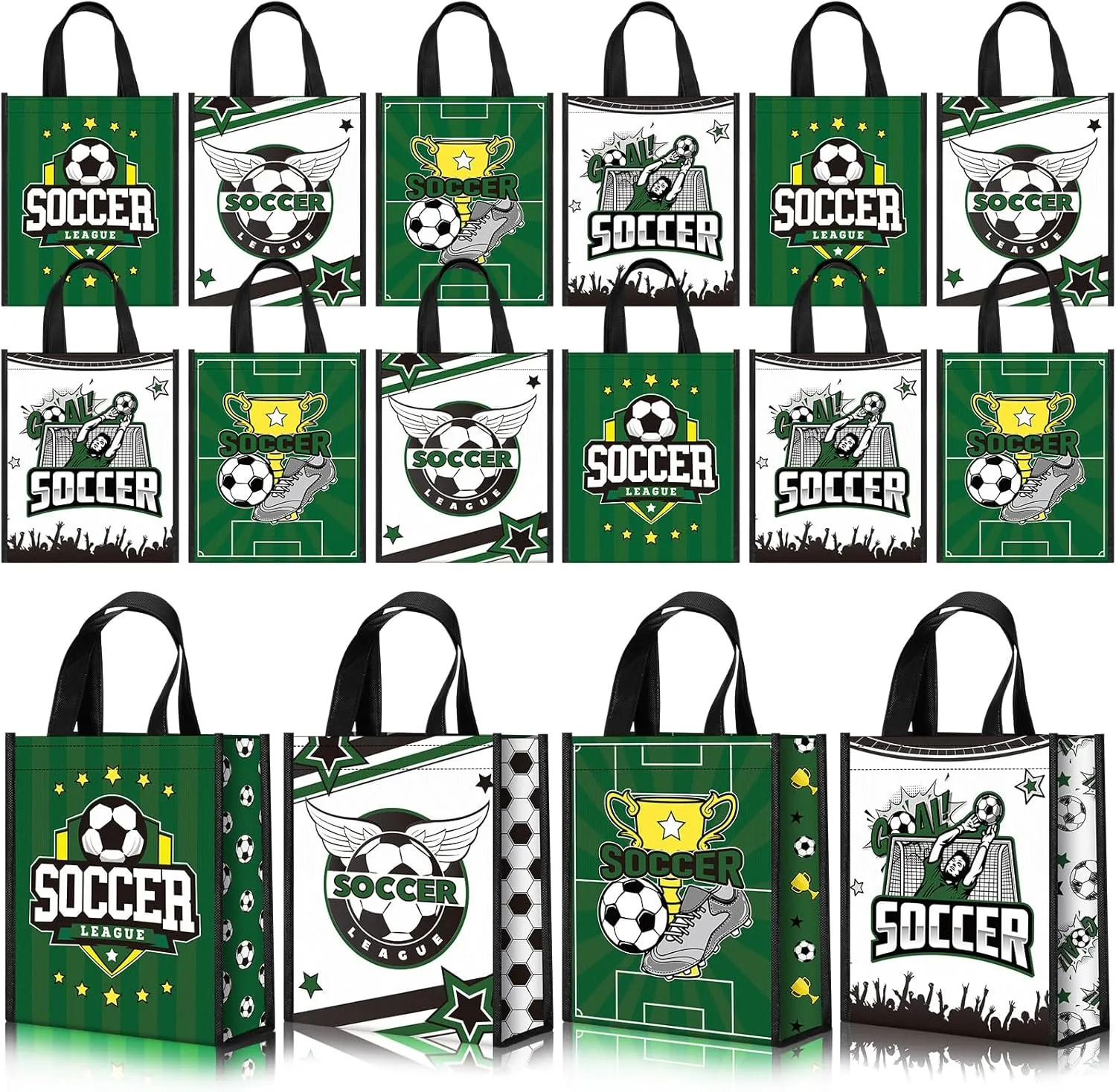 Estune 24 Pcs Soccer Party Favor Bags Soccer Treat Bags Reusable Handbag with Handle Gift Snack Handbag for Birthday Party Favors