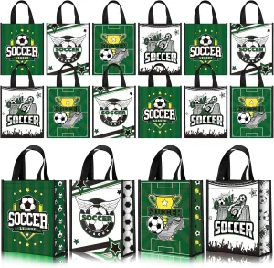 Estune 24 Pcs Soccer Party Favor Bags Soccer Treat Bags Reusable Handbag with Handle Gift Snack Handbag for Birthday Party Favors