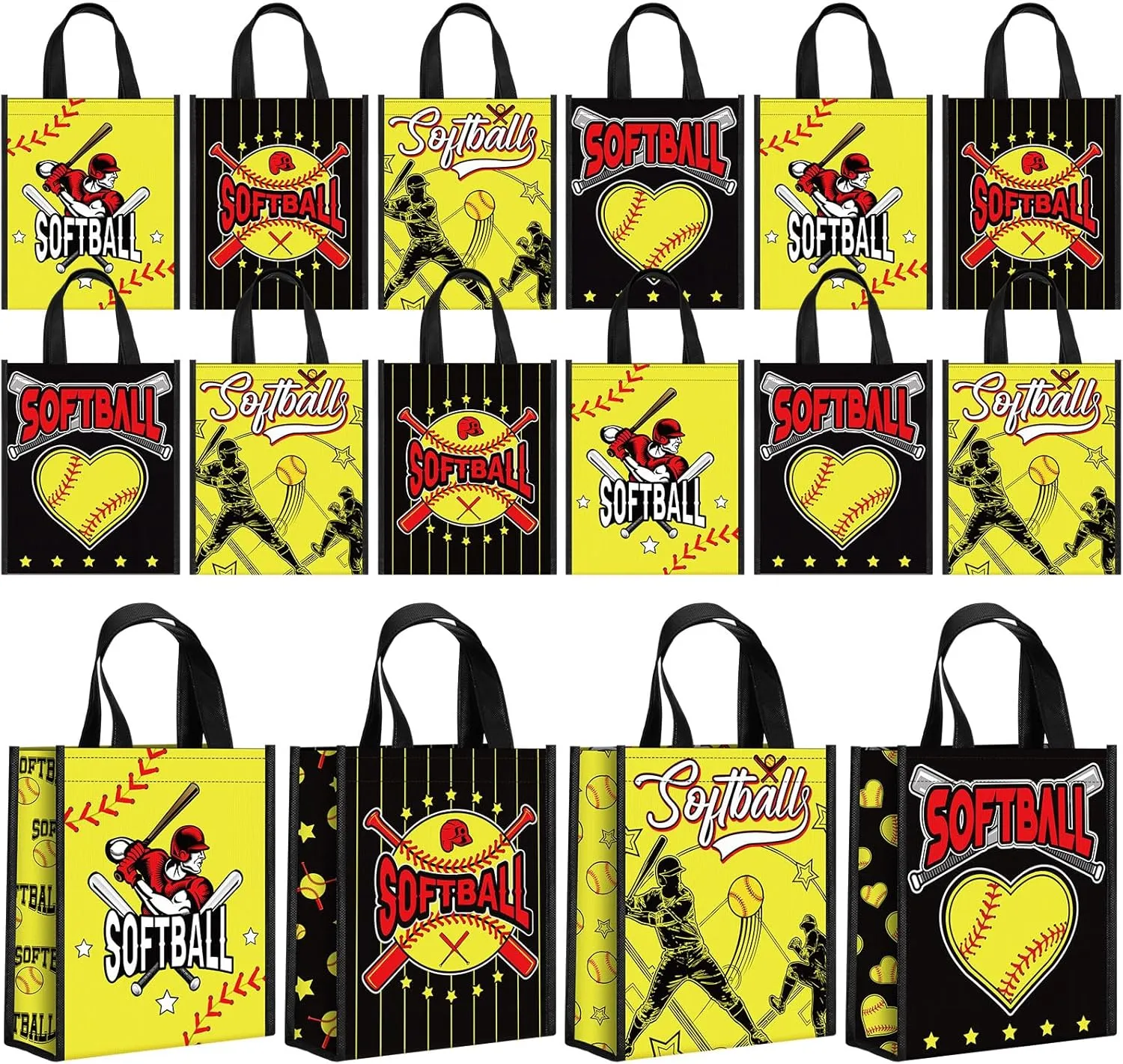 Estune 24 Pcs Softball Party Favor Bags Reusable Gift with Handle Non Woven Gift Bags Goodie Candy Snack Bag Softball Theme Favors for Birthday Party Supplies