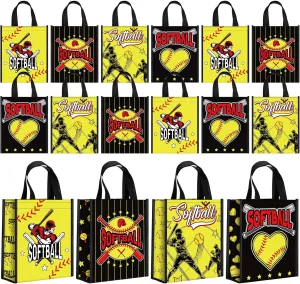 Estune 24 Pcs Softball Party Favor Bags Reusable Gift with Handle Non Woven Gift Bags Goodie Candy Snack Bag Softball Theme Favors for Birthday Party Supplies