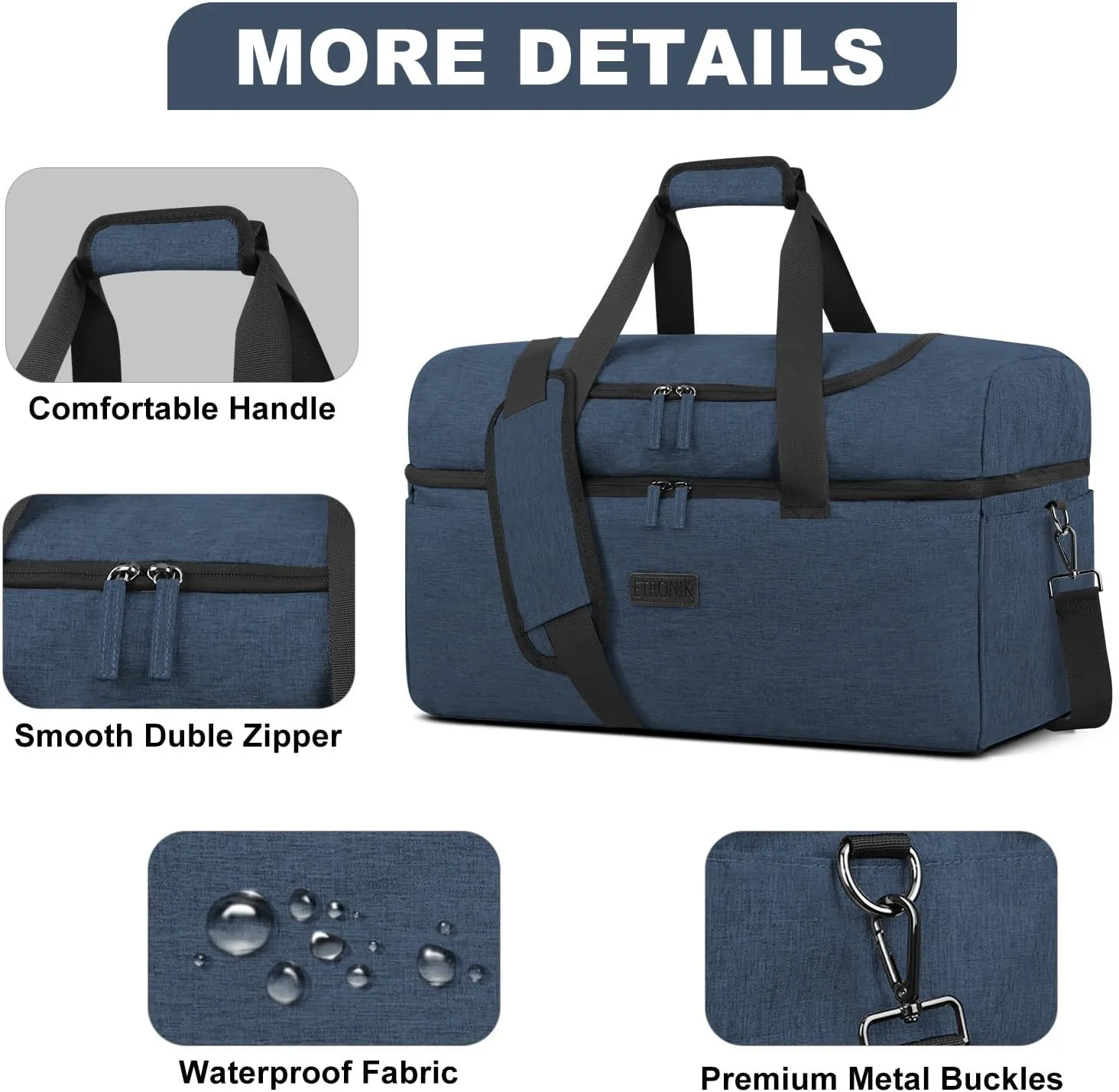ETRONIK Travel Duffle with Shoe Compartment, Carry On Weekender Overnight Gym Bag, Blue