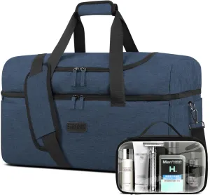 ETRONIK Travel Duffle with Shoe Compartment, Carry On Weekender Overnight Gym Bag, Blue