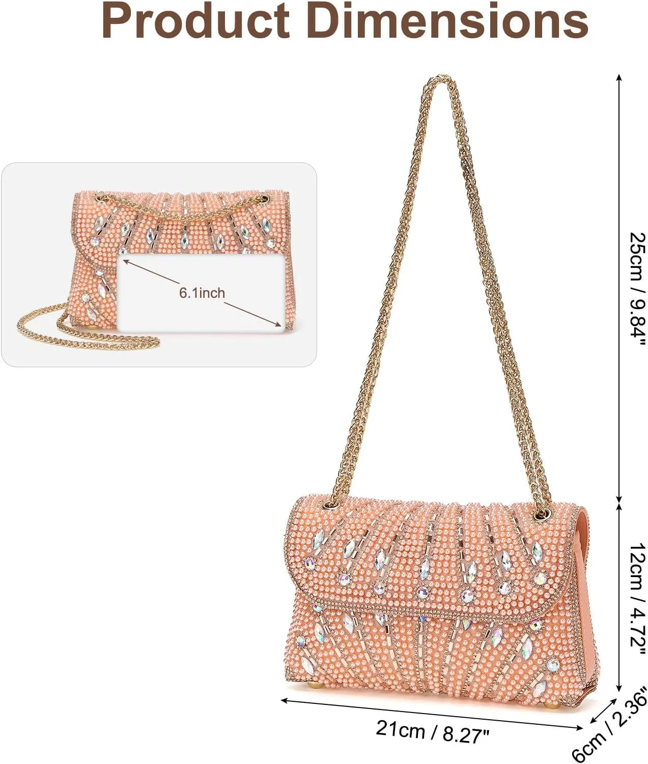 Evening Bags Clutch Purses for Women Formal, Beaded Purses Crystal Rhinestone Crossbody Handbag with Chain Shoulder Bag Sparkly for Wedding Guest Party Pink