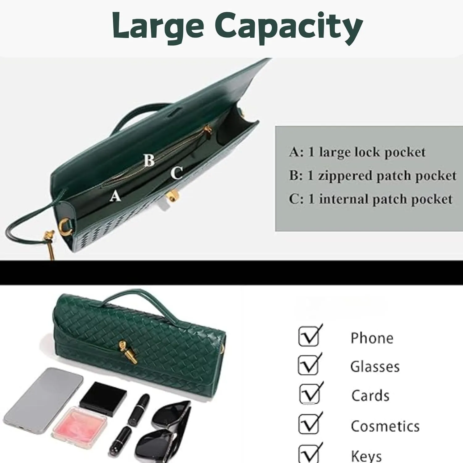 Evening Woven Crossbody Bags for Women Casual Shoulder Shoulder Handbag Clutch Purse Fashion Clutch Purse
