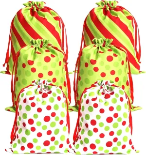 EVRWO Christmas Drawstring Gift Bags 6 Pcs Reusable Gift Bags with Drawstrings Tags for Holiday Weedings Party/Birthdays/Christmas/Home Storage Gift Bag