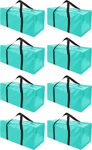 Extra Large Moving Bags with Zippers & Carrying Handles, Heavy-Duty Storage Tote for Space Saving Moving Storage, Fold Flat, Alternative to Box and Bin - 8 Pack, 40 Gal, Aquamarine
