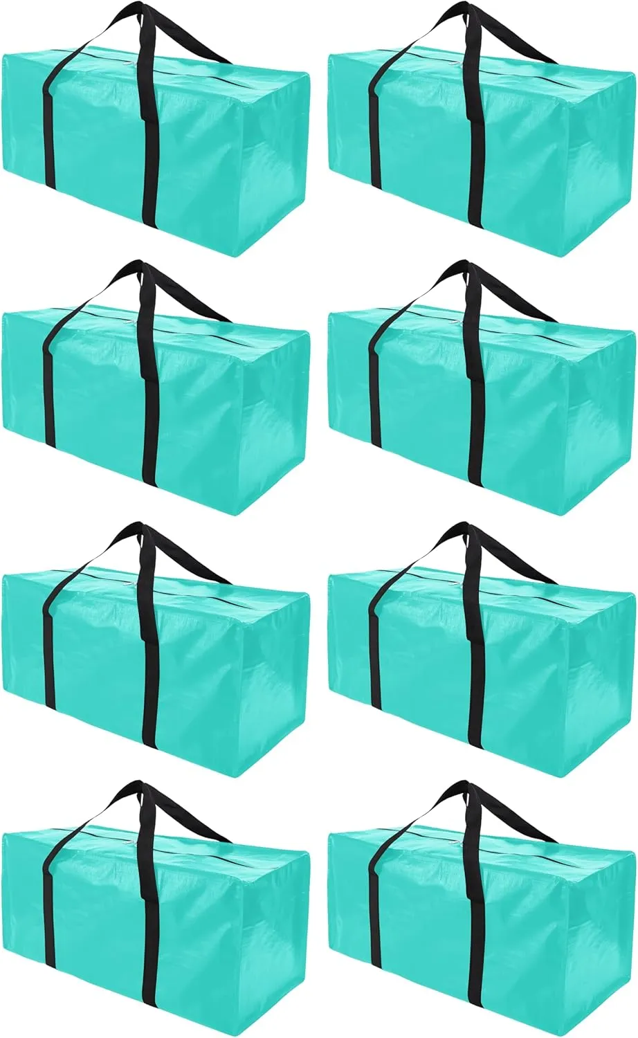 Extra Large Moving Bags with Zippers & Carrying Handles, Heavy-Duty Storage Tote for Space Saving Moving Storage, Fold Flat, Alternative to Box and Bin - 8 Pack, 40 Gal, Aquamarine