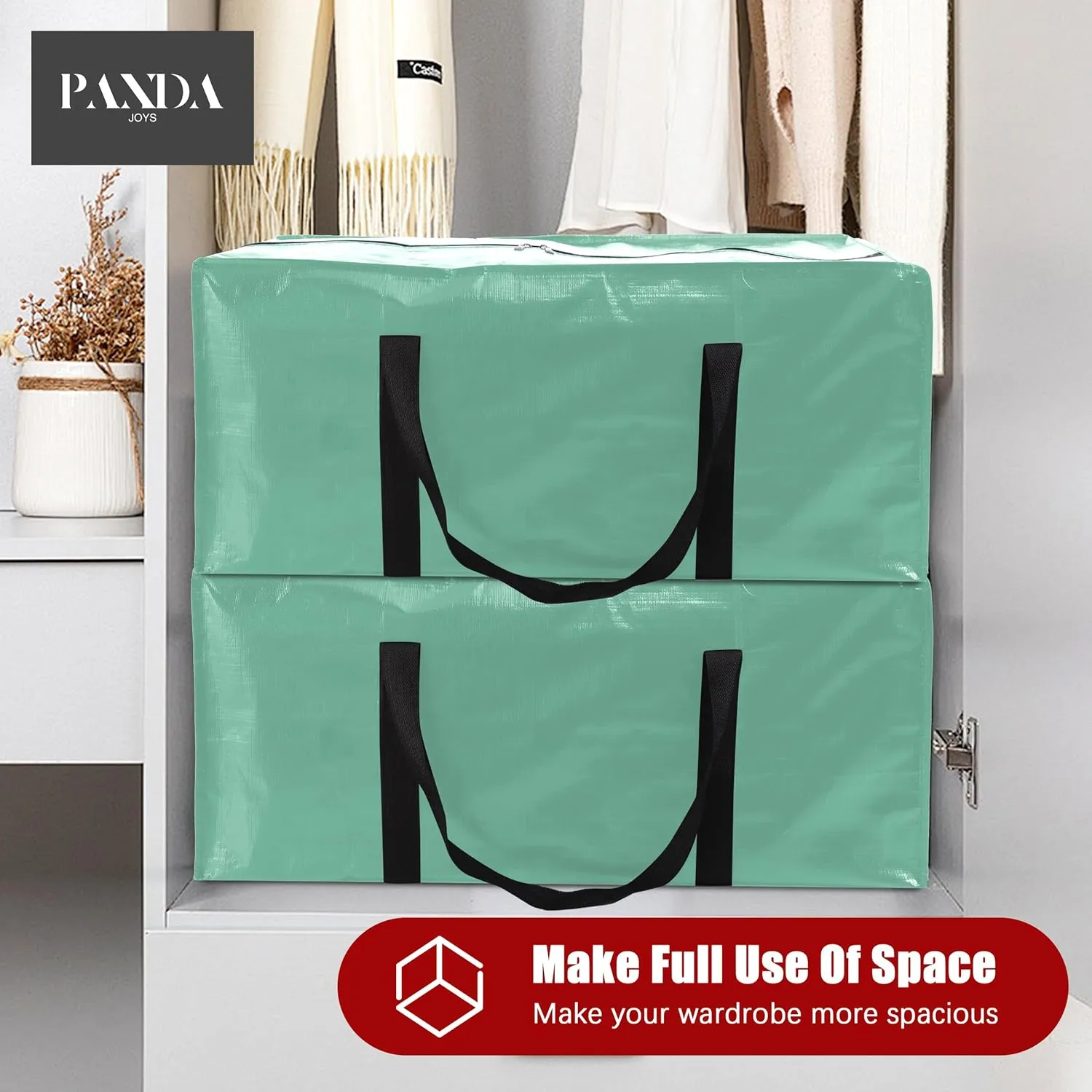 Extra Large Moving Bags with Zippers & Carrying Handles, Heavy-Duty Storage Tote for Space Saving Moving Storage, Fold Flat, Alternative to Box and Bin - 8 Pack, 40 Gal, Teal