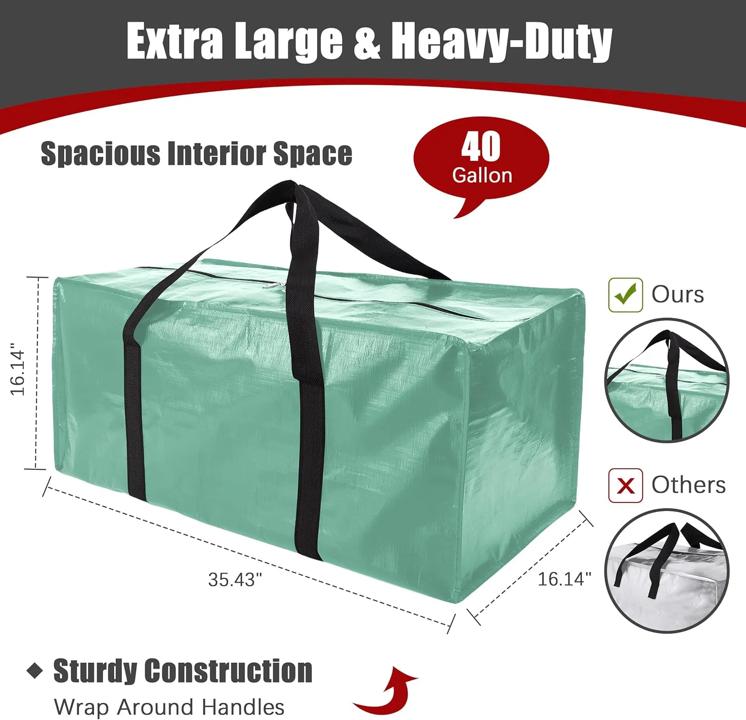 Extra Large Moving Bags with Zippers & Carrying Handles, Heavy-Duty Storage Tote for Space Saving Moving Storage, Fold Flat, Alternative to Box and Bin - 8 Pack, 40 Gal, Teal