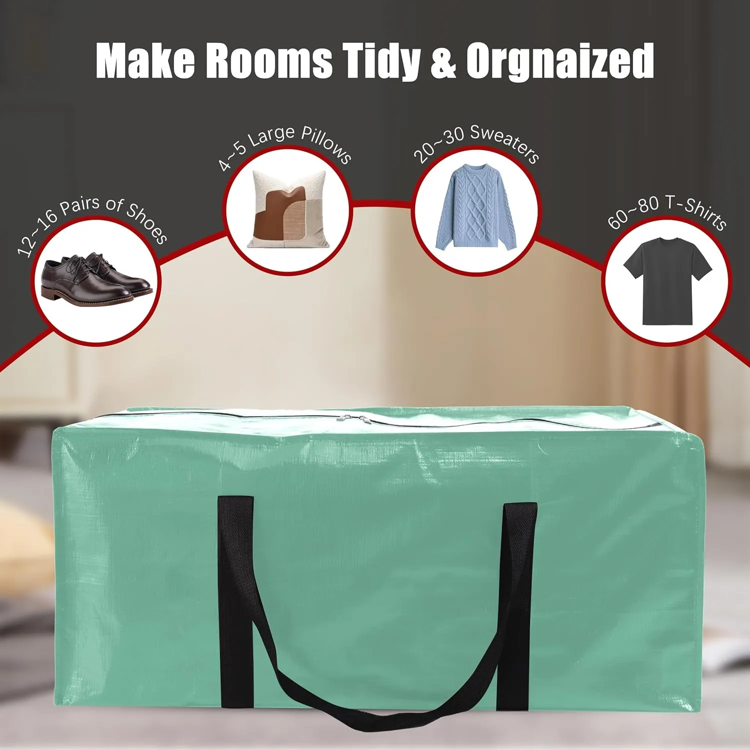 Extra Large Moving Bags with Zippers & Carrying Handles, Heavy-Duty Storage Tote for Space Saving Moving Storage, Fold Flat, Alternative to Box and Bin - 8 Pack, 40 Gal, Teal