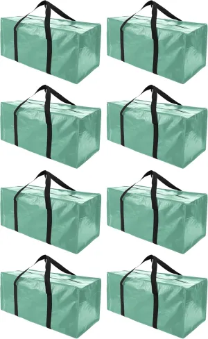 Extra Large Moving Bags with Zippers & Carrying Handles, Heavy-Duty Storage Tote for Space Saving Moving Storage, Fold Flat, Alternative to Box and Bin - 8 Pack, 40 Gal, Teal