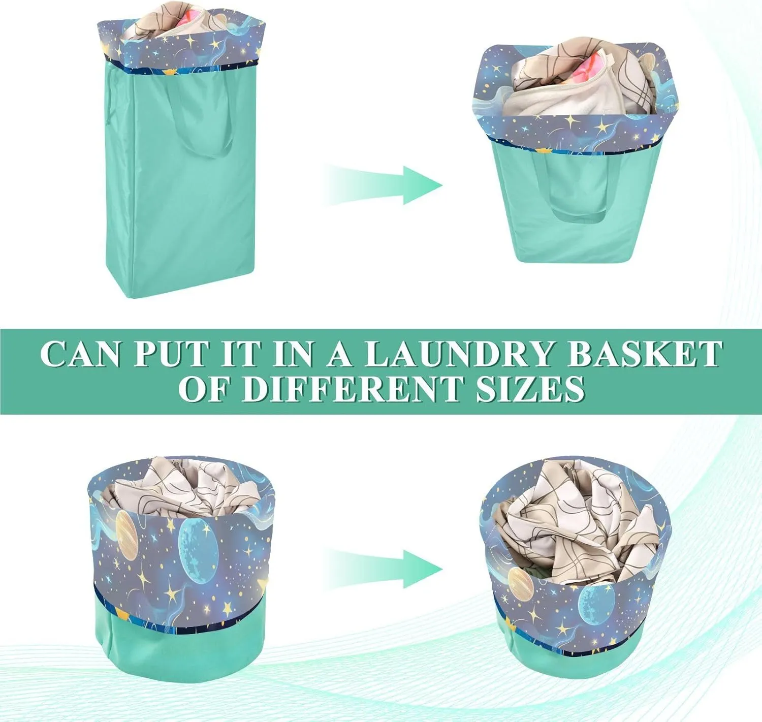 Extra Large Travel Laundry Bag And Mesh Laundry Bag, Rip-Stop Dirty Clothes Bag with Drawstring, Duty Travel Laundry Bag, Large Laundry Hamper Liner (24" x 36") Universe Starry Sky Rocket (58)