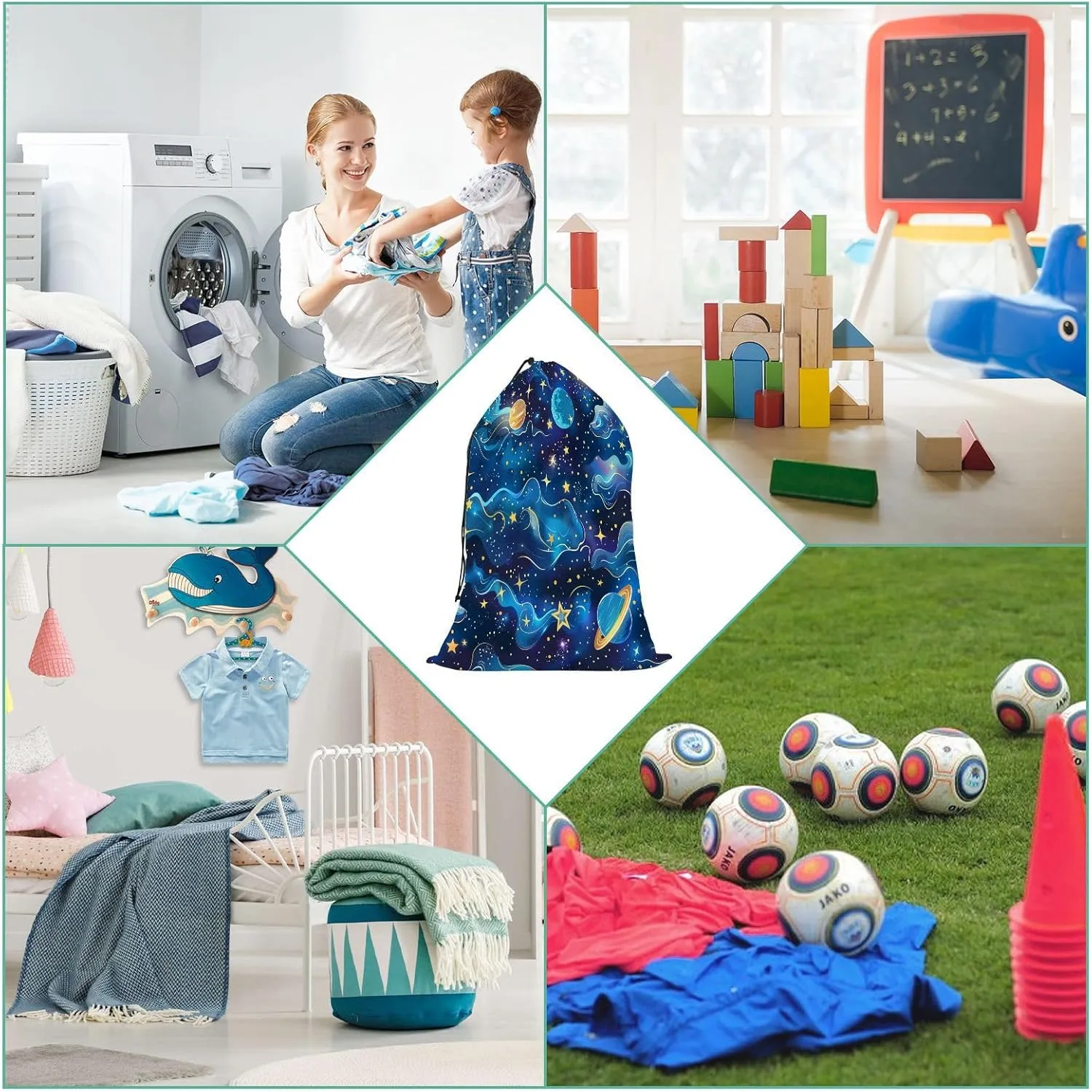 Extra Large Travel Laundry Bag And Mesh Laundry Bag, Rip-Stop Dirty Clothes Bag with Drawstring, Duty Travel Laundry Bag, Large Laundry Hamper Liner (24" x 36") Universe Starry Sky Rocket (58)