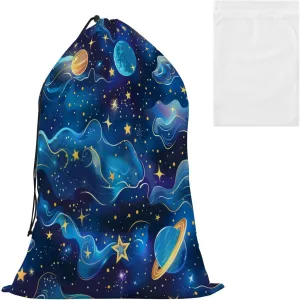 Extra Large Travel Laundry Bag And Mesh Laundry Bag, Rip-Stop Dirty Clothes Bag with Drawstring, Duty Travel Laundry Bag, Large Laundry Hamper Liner (24" x 36") Universe Starry Sky Rocket (58)