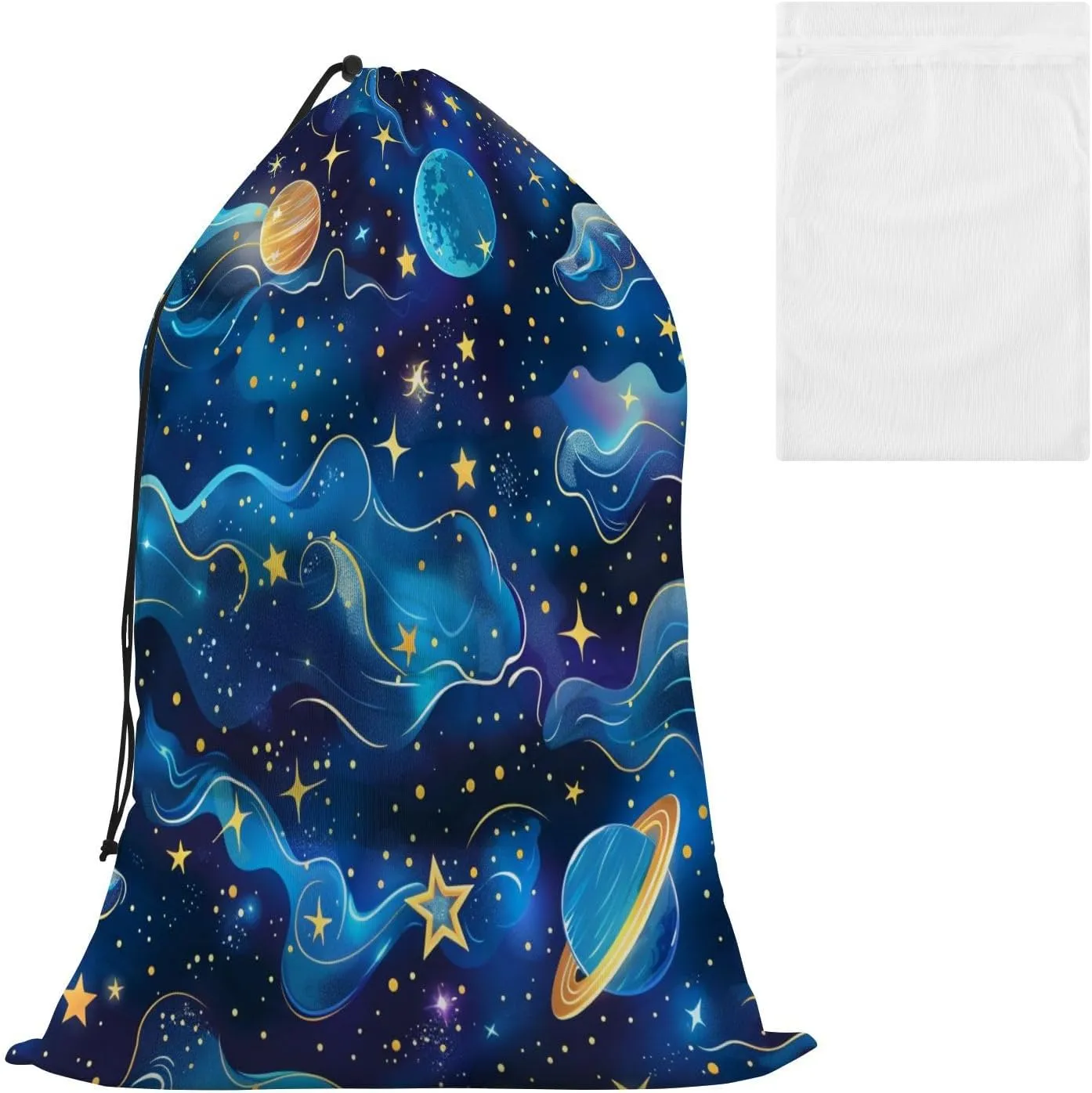 Extra Large Travel Laundry Bag And Mesh Laundry Bag, Rip-Stop Dirty Clothes Bag with Drawstring, Duty Travel Laundry Bag, Large Laundry Hamper Liner (24" x 36") Universe Starry Sky Rocket (58)