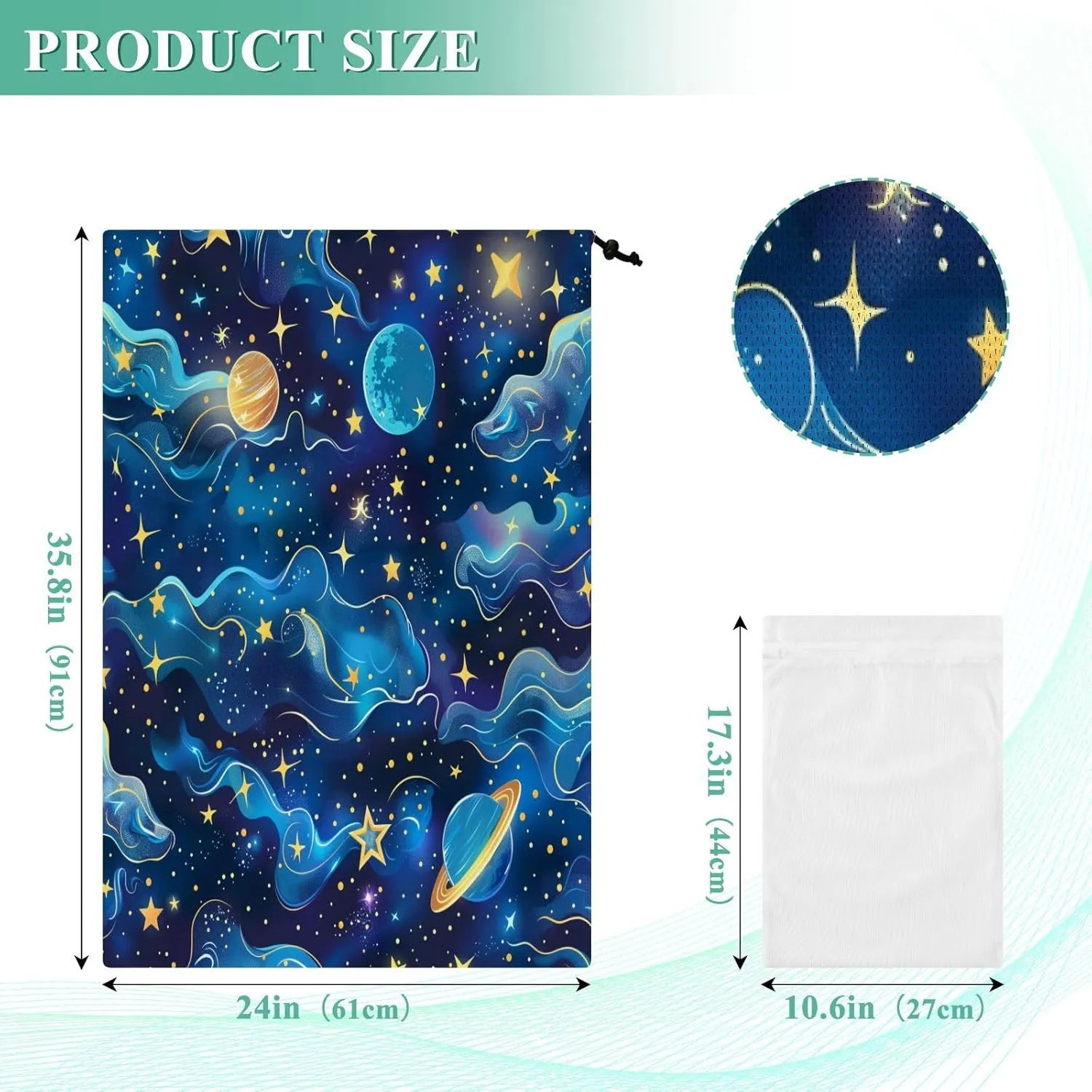 Extra Large Travel Laundry Bag And Mesh Laundry Bag, Rip-Stop Dirty Clothes Bag with Drawstring, Duty Travel Laundry Bag, Large Laundry Hamper Liner (24" x 36") Universe Starry Sky Rocket (58)