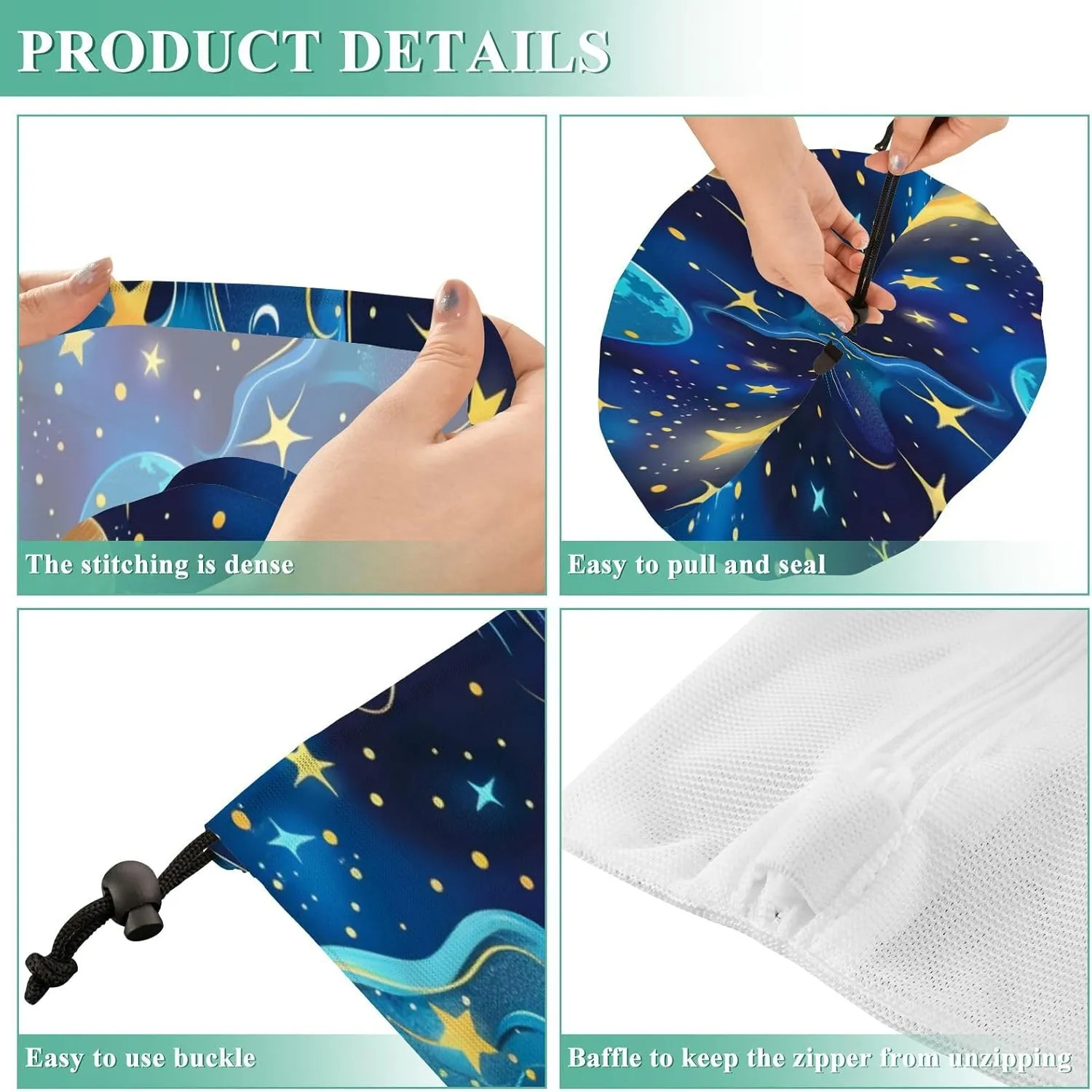 Extra Large Travel Laundry Bag And Mesh Laundry Bag, Rip-Stop Dirty Clothes Bag with Drawstring, Duty Travel Laundry Bag, Large Laundry Hamper Liner (24" x 36") Universe Starry Sky Rocket (58)