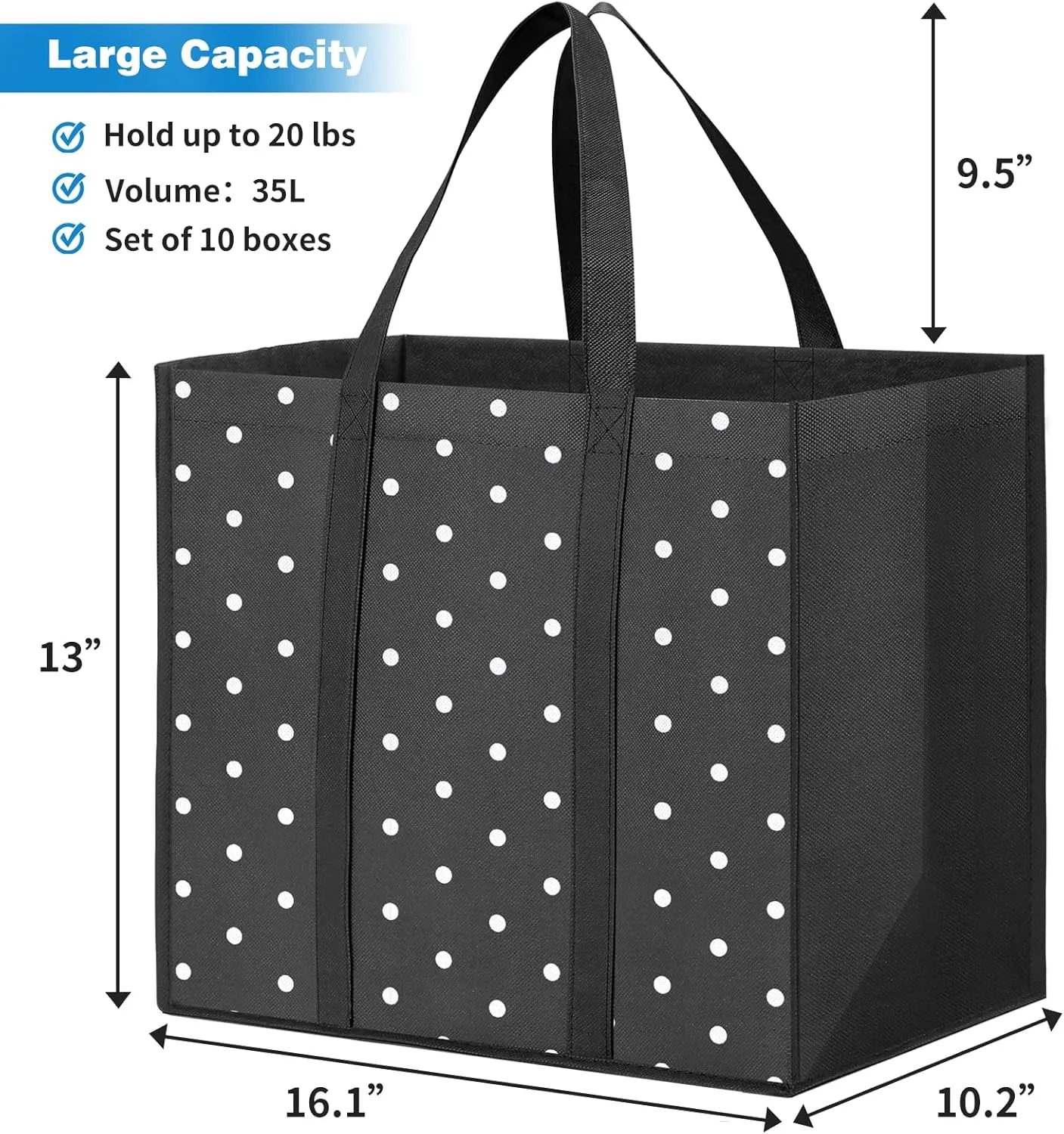 Fab totes 10 Pack Reusable Grocery Bags 35L Large Capacity Shopping Bags Heavy Duty Reusable Bags for Groceries Waterproof Tote Bags for Shopping and Picnic with Sturdy Handles