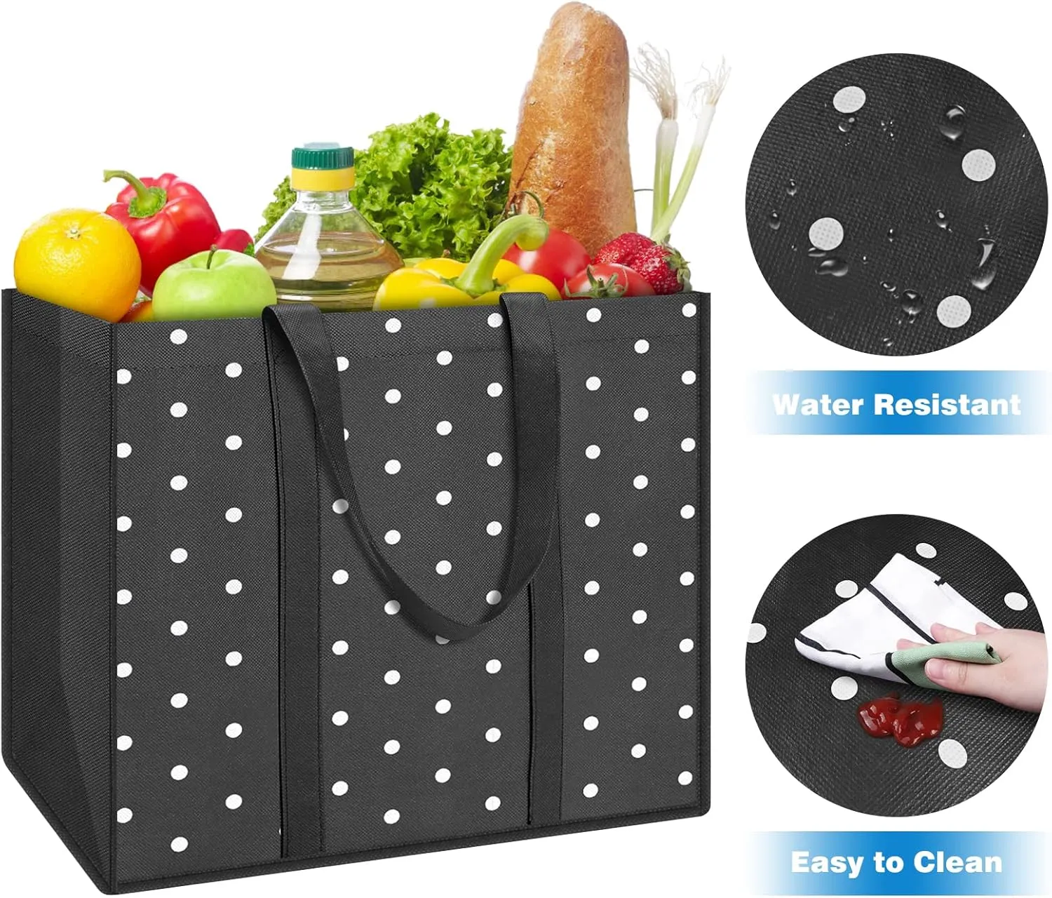 Fab totes 10 Pack Reusable Grocery Bags 35L Large Capacity Shopping Bags Heavy Duty Reusable Bags for Groceries Waterproof Tote Bags for Shopping and Picnic with Sturdy Handles