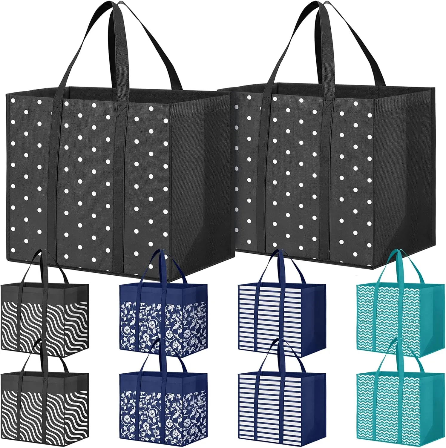 Fab totes 10 Pack Reusable Grocery Bags 35L Large Capacity Shopping Bags Heavy Duty Reusable Bags for Groceries Waterproof Tote Bags for Shopping and Picnic with Sturdy Handles