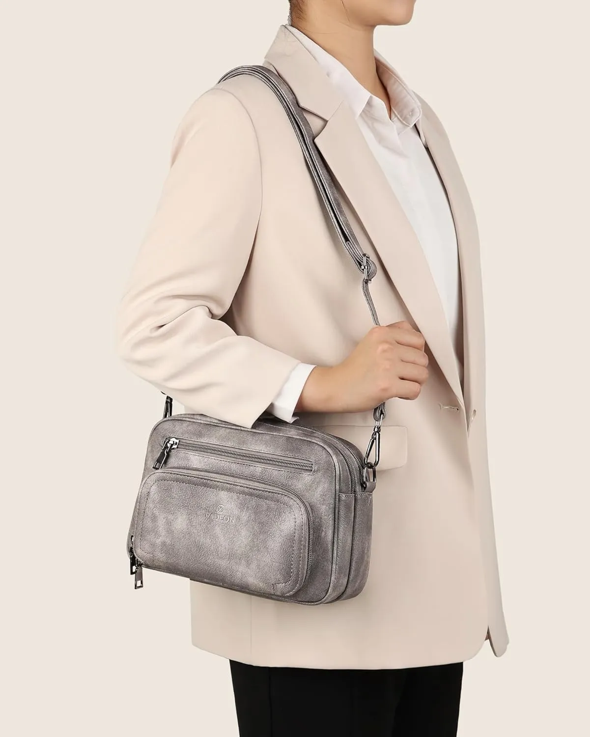 FADEON Crossbody Bags for Women Multi-pocket Leather Crossbody Purses, Designer Shoulder Bag Adjustable Removable Strap