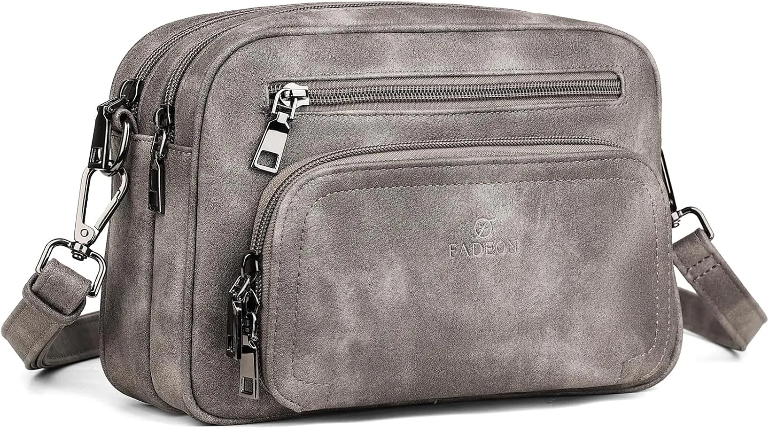 FADEON Crossbody Bags for Women Multi-pocket Leather Crossbody Purses, Designer Shoulder Bag Adjustable Removable Strap