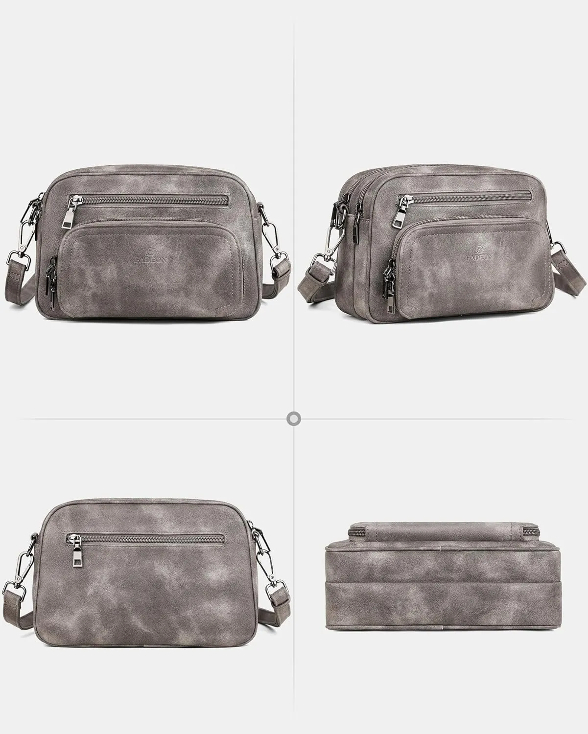 FADEON Crossbody Bags for Women Multi-pocket Leather Crossbody Purses, Designer Shoulder Bag Adjustable Removable Strap