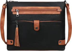 FADEON Large Crossbody Purses for Women Crossbody Bag, Designer Leather Cross Body Purses Multi Pocket Shoulder Bag