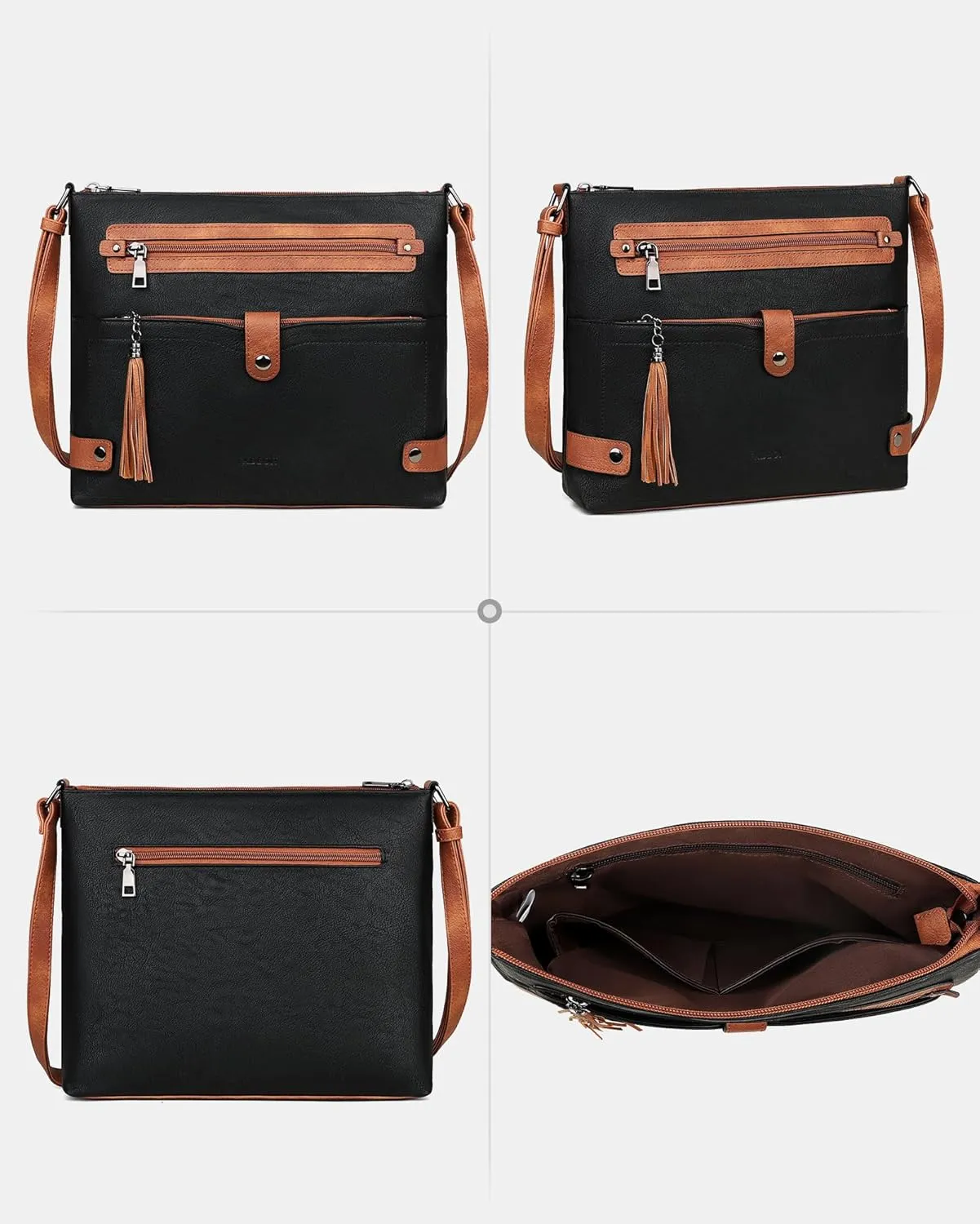 FADEON Large Crossbody Purses for Women Crossbody Bag, Designer Leather Cross Body Purses Multi Pocket Shoulder Bag