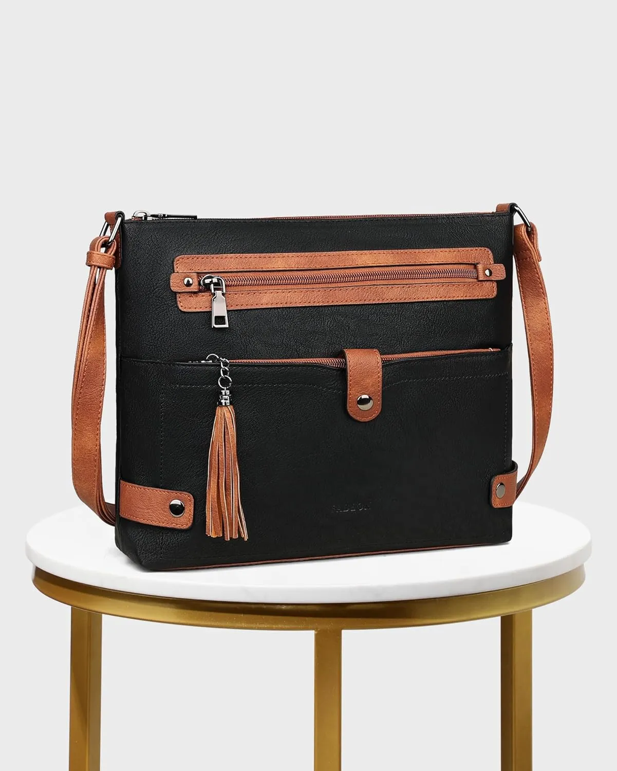 FADEON Large Crossbody Purses for Women Crossbody Bag, Designer Leather Cross Body Purses Multi Pocket Shoulder Bag