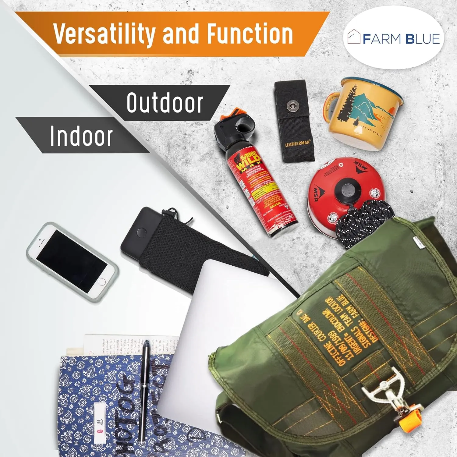 Farm Blue Tactical Messenger Bag - Smaller Military Satchel Bag for Men and Women - Water Resistant Crossbody Tote Sling Bag