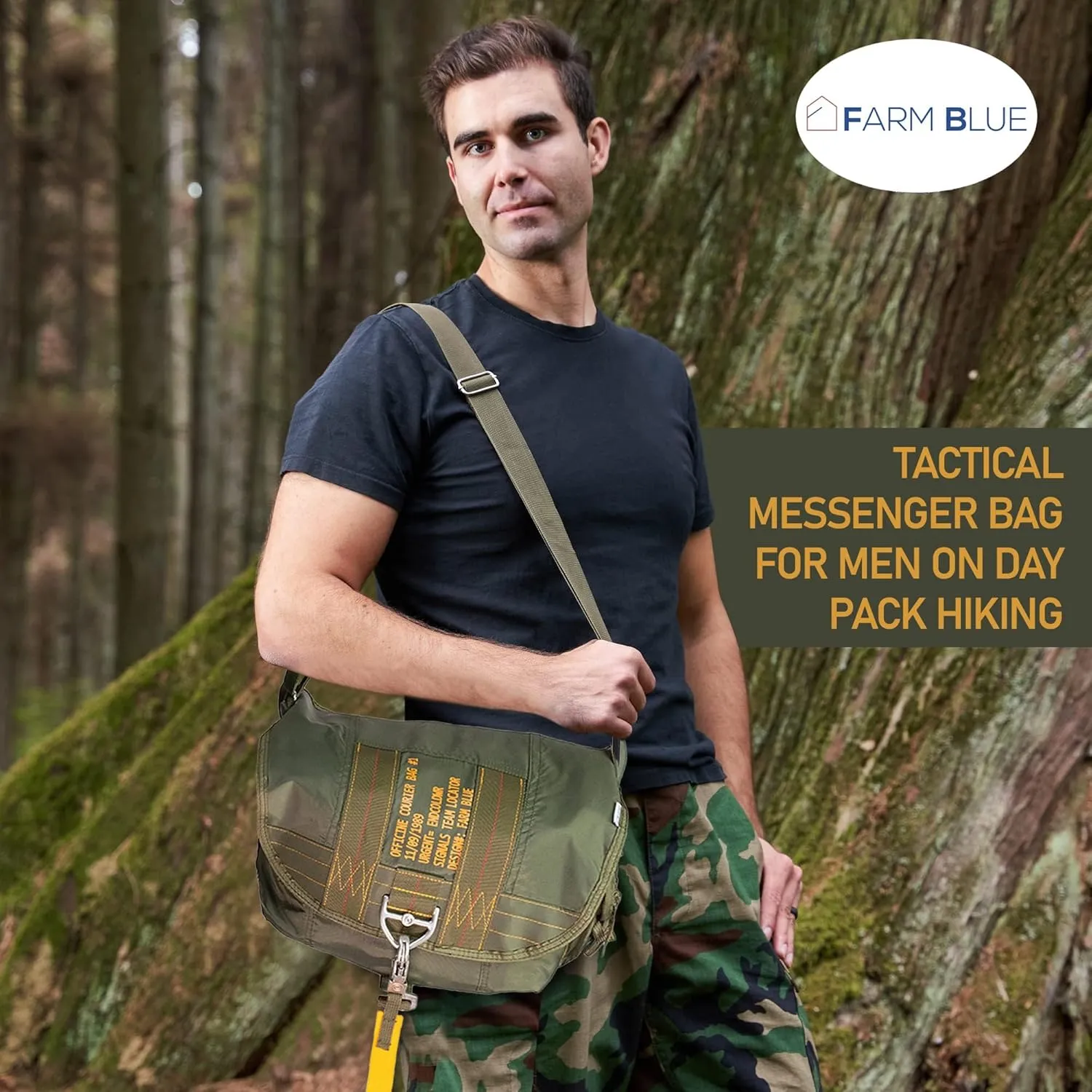 Farm Blue Tactical Messenger Bag - Smaller Military Satchel Bag for Men and Women - Water Resistant Crossbody Tote Sling Bag