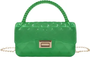Fashion Candy Color Jelly Crossbody Bag for Women Girls Transparent Satchel Shoulder Handbag with Beaded Top Handle